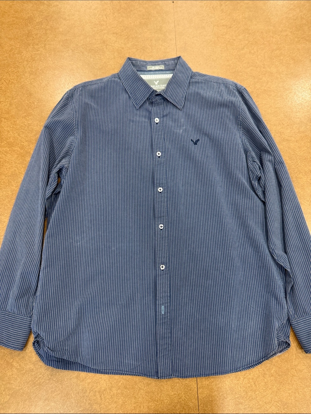 American Eagle Outfitters Navy Blue Pinstripe Dress Shirt-Premium Vintage Fit XL